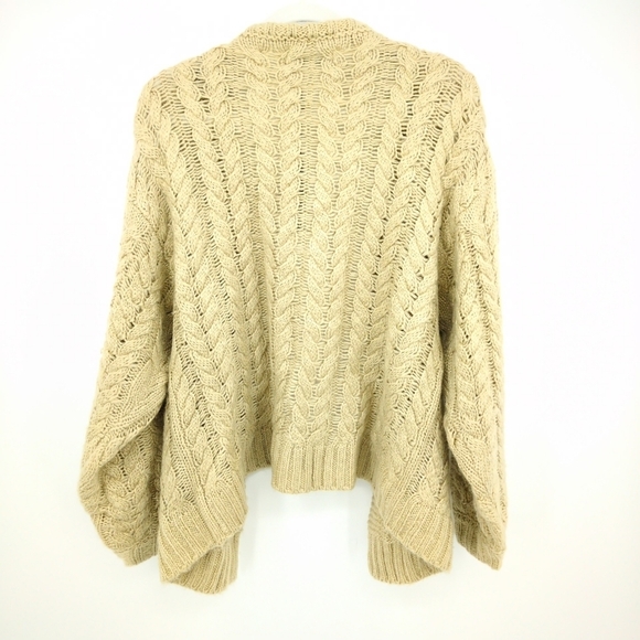 NEW BlankNYC Medium Open Front Puff Sleeve Oversized Cardigan Sweater Cable Knit - Picture 2 of 8